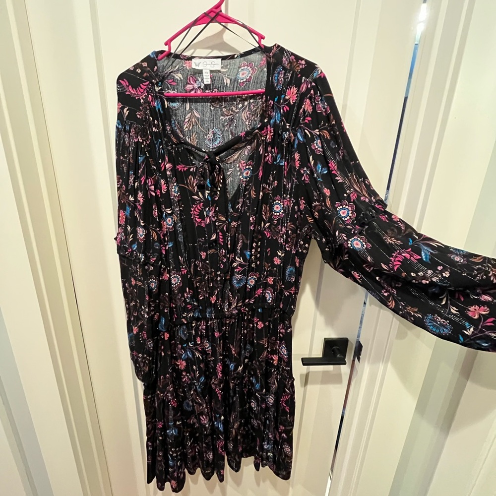 Jessica Simpson Black Floral Long Sleeve Dress